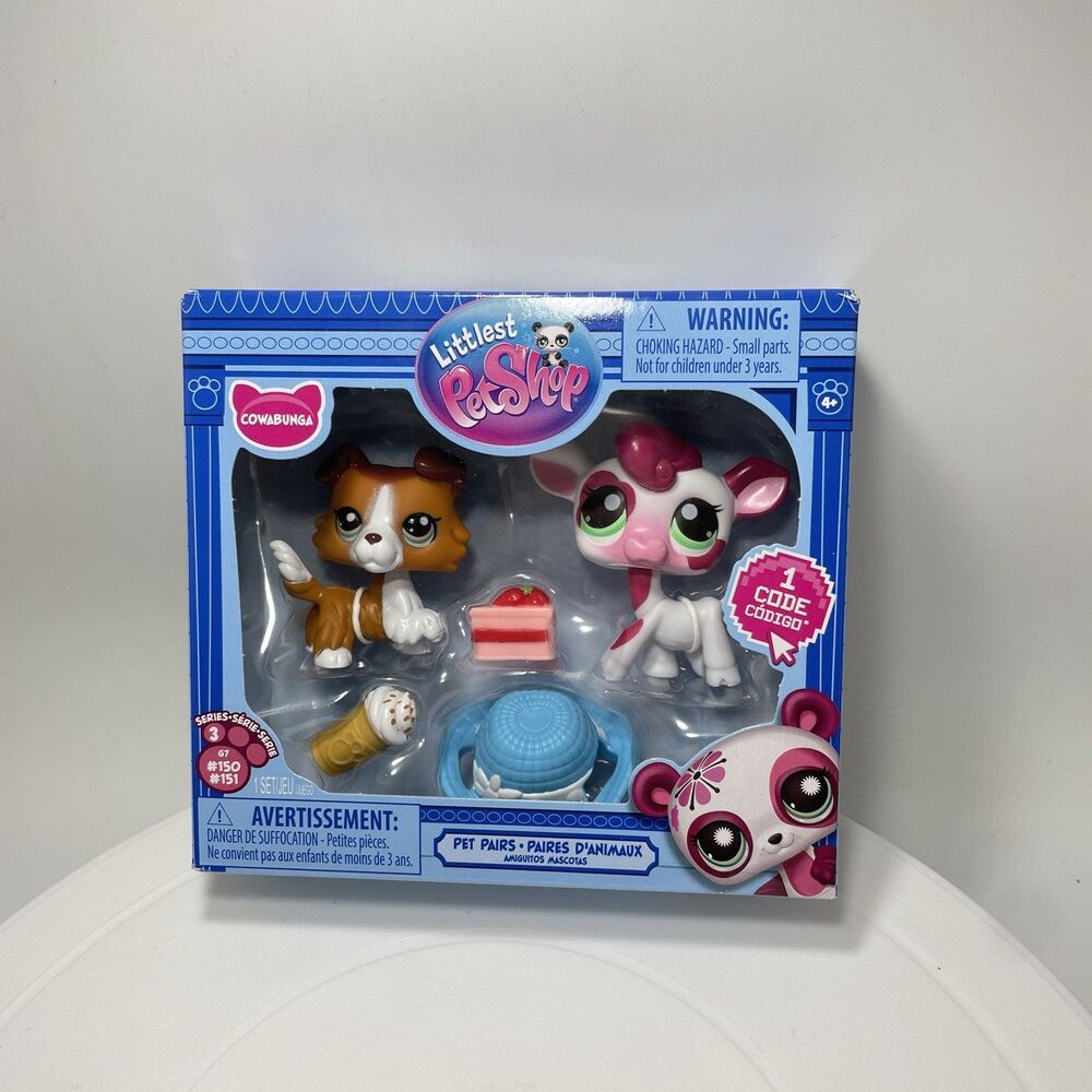 Littlest Pet Shop G7 Series 3 Pet Pairs #150 Cow & #151 Dog Toy Set